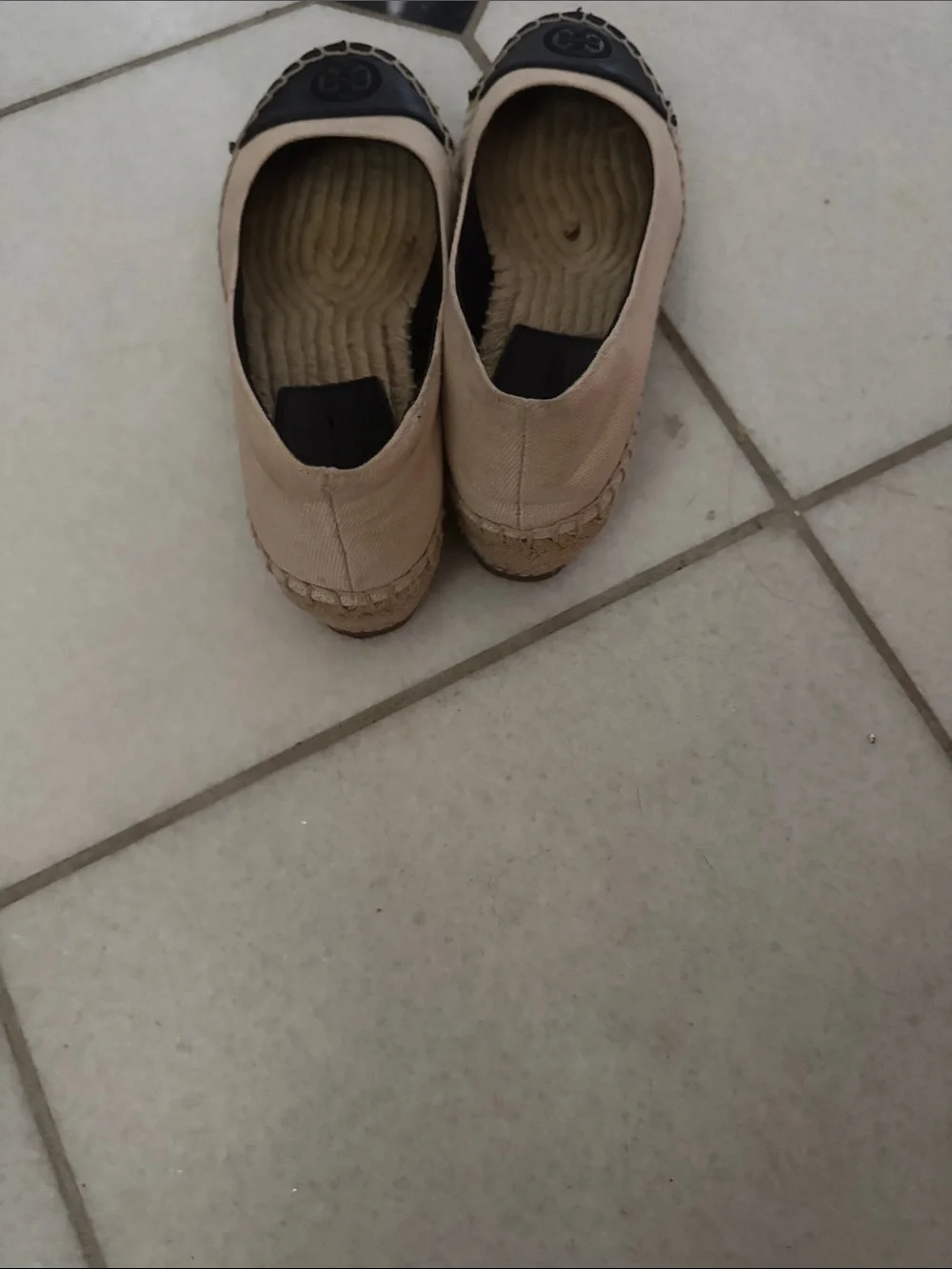 Tory Burch Beige Espadrille Flats with Black Cap Toe